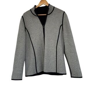 Reversible Cashmere Blend Full Zip Jacket Sweater Black & Gray Sz Med/Lg